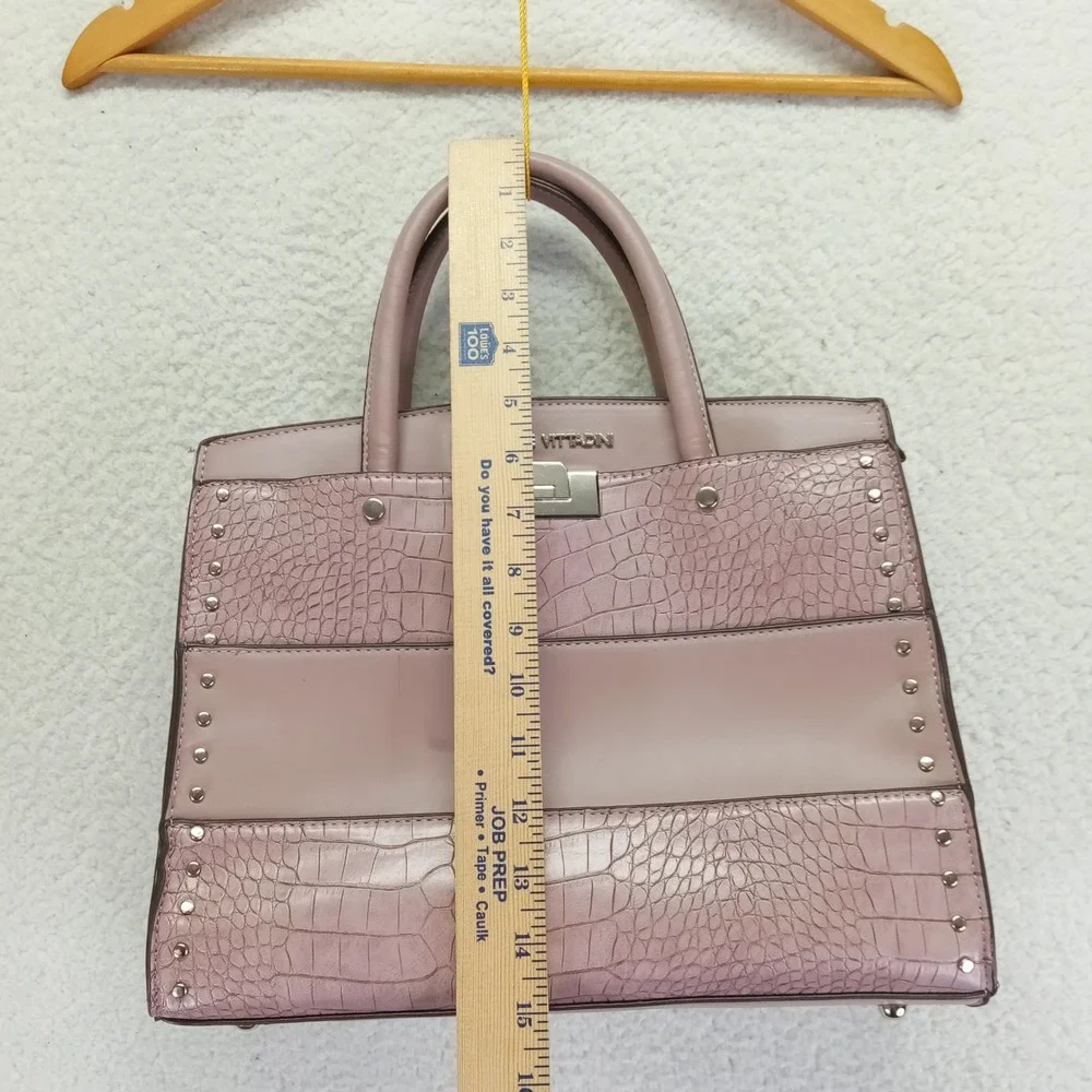 Adrienne Vittadini Pink‎ Croc Embossed Studded Satchel Handbag Crossbody Bag